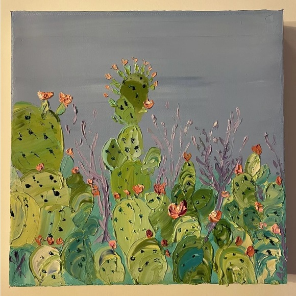 ORIGINAL Cactus Oil Painting Desert 12 X 12 Inches Contemporary Impasto - Picture 9 of 12